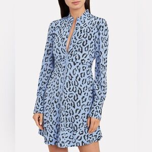 A.L.C. Marcella Silk Zip Front Blue Leopard Print Dress